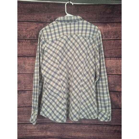 Roper Pearl Hexagon Snap Womens XL Plaid Long Cowboy Workwear Rodeo Ranch Horse - Picture 2 of 7
